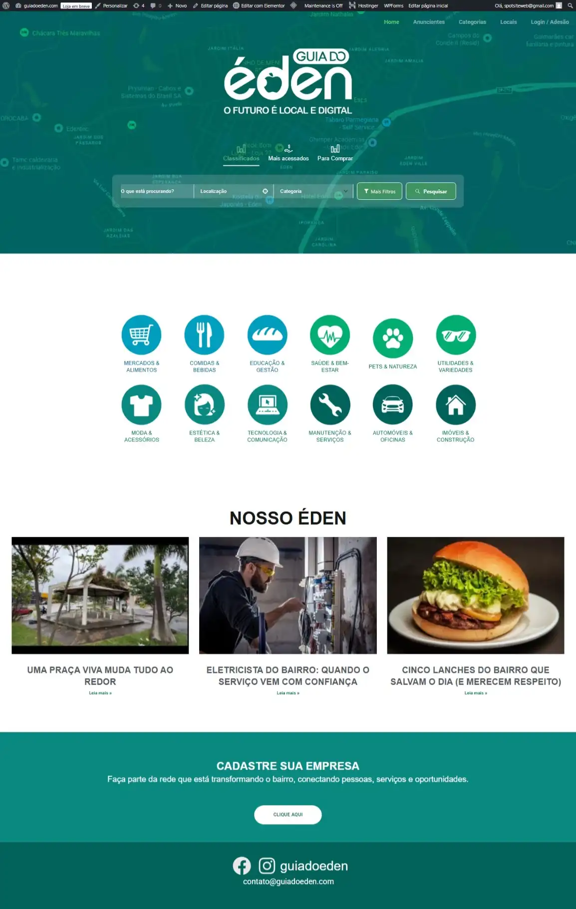 Screenshot do site do cliente